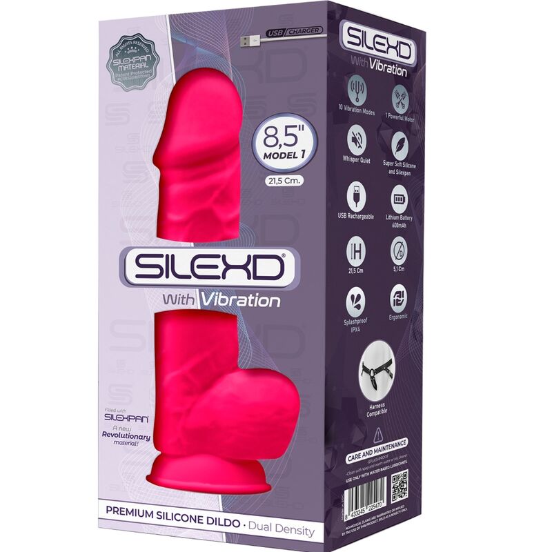 SILEXD MODELO 1 PENE REALISTICO VIBRADOR SILICONA PREMIUM SILEXPAN FUCSIA 215 CM