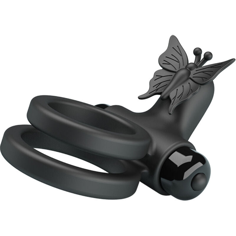 PRETTY LOVE DOBLE ANILLO VIBRADOR CON ESTIMULADOR NEGRO