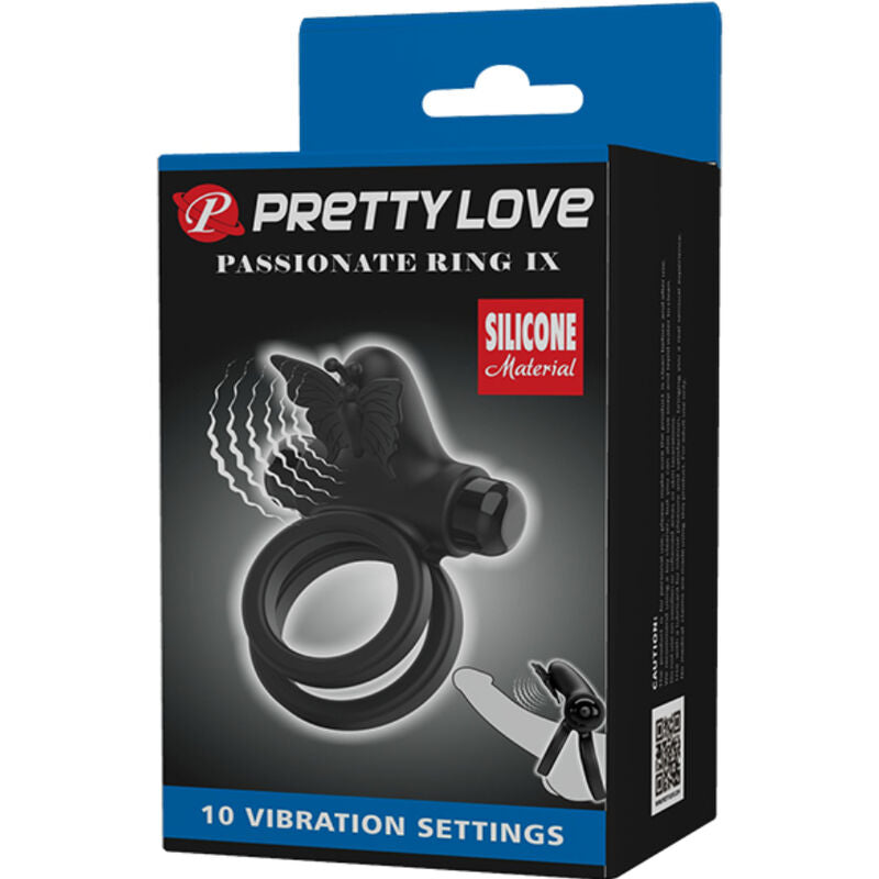 PRETTY LOVE DOBLE ANILLO VIBRADOR CON ESTIMULADOR NEGRO