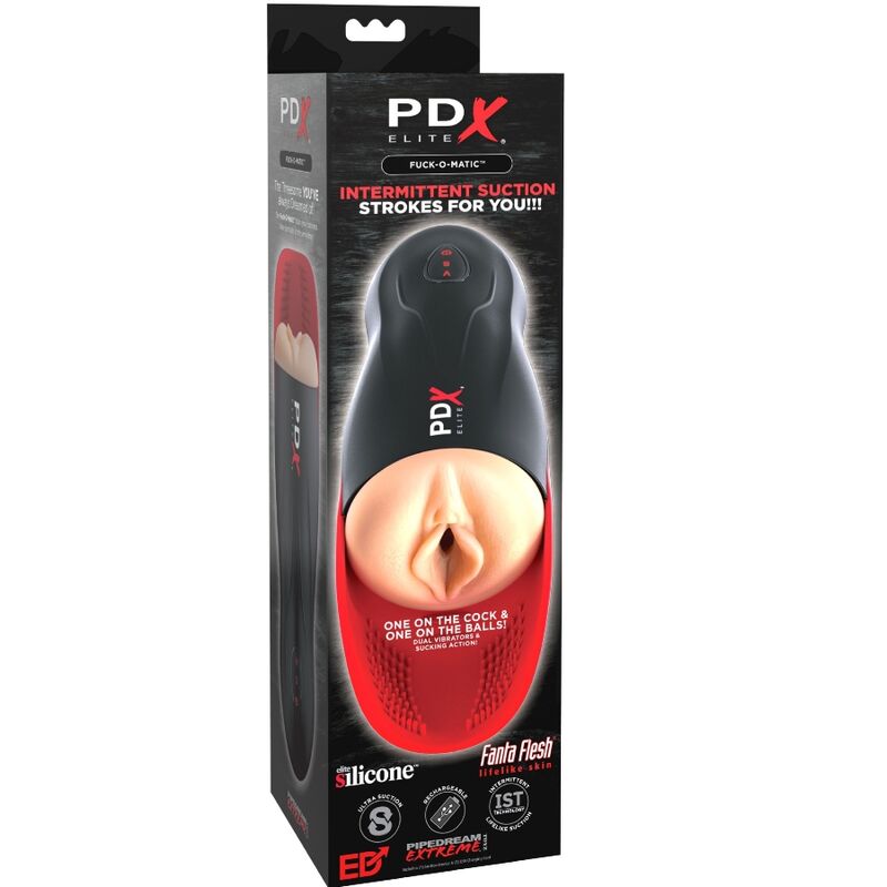 PDX ELITE MASTURBADOR STROKER FUCK O MATIC VAGINA DOBLE VIBRACION PENE TESTICULOS