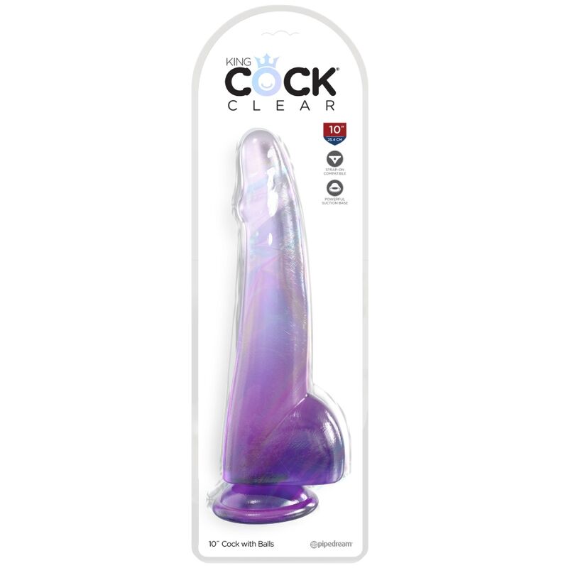 KING COCK CLEAR DILDO CON TESTICULOS 19 CM MORADO