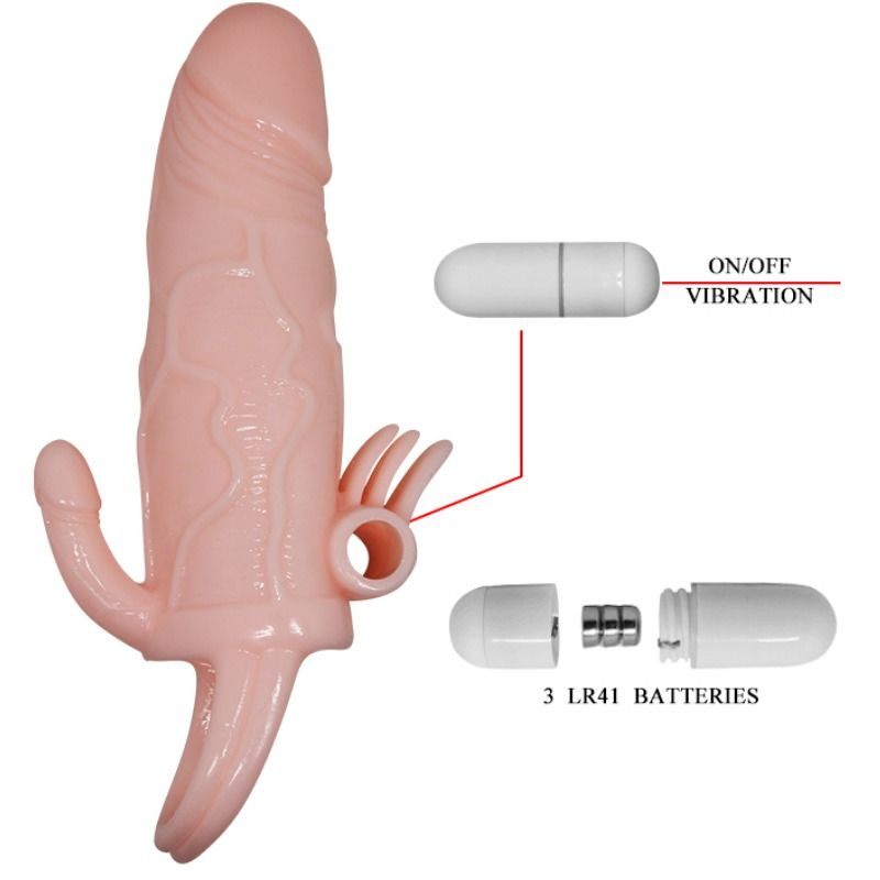 BRAVE MAN FUNDA PENE ANAL Y CLITORIS VIBRADOR 165 CM NATURAL