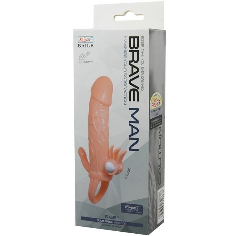 BRAVE MAN FUNDA PENE ANAL Y CLITORIS VIBRADOR 165 CM NATURAL