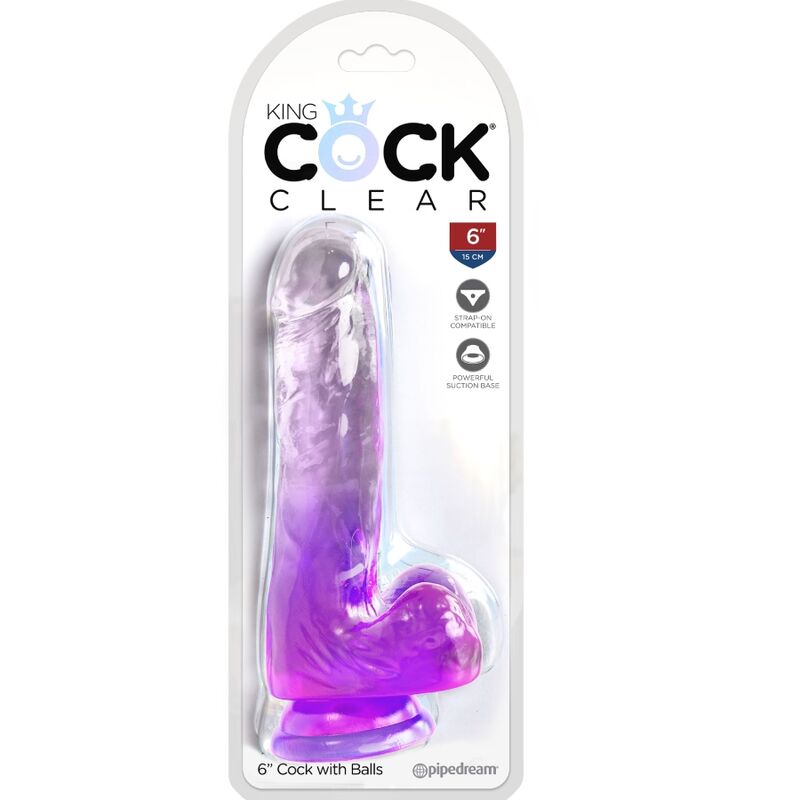 KING COCK CLEAR PENE REALISTICO CON TESTICULOS 135 CM MORADO