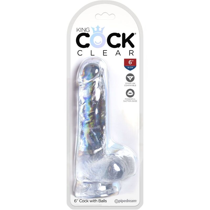 KING COCK CLEAR PENE REALISTICO CON TESTICULOS 135 CM TRANSPARENTE