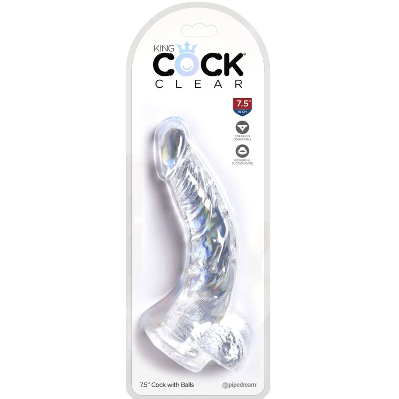 KING COCK CLEAR PENE REALISTICO CURVADO CON TESTICULOS 165 CM TRANSPARENTE