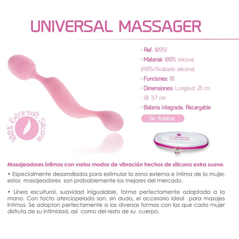 FEMINTIMATE MASAJEADOR UNIVERSAL VIBRADOR SILICONA ROSA