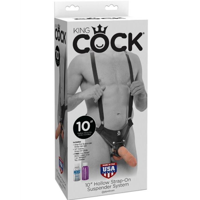 STRAP ON CON DILDO HUECO 255 CM Y TIRANTES COLOR CARNE