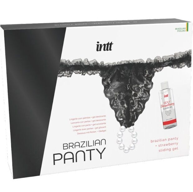 INTT RELEASES PANTY BRASILEyA NEGRA CON PERLAS Y GEL LUBRICANTE 50 ML