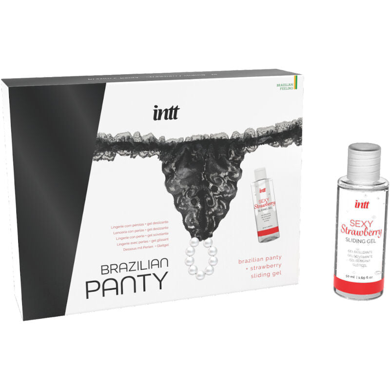 INTT RELEASES PANTY BRASILEyA NEGRA CON PERLAS Y GEL LUBRICANTE 50 ML