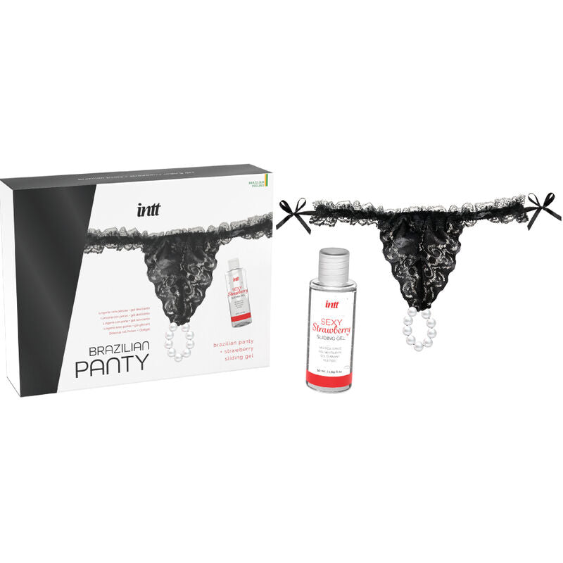 INTT RELEASES PANTY BRASILEyA NEGRA CON PERLAS Y GEL LUBRICANTE 50 ML