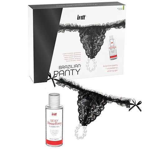 INTT RELEASES PANTY BRASILEyA NEGRA CON PERLAS Y GEL LUBRICANTE 50 ML