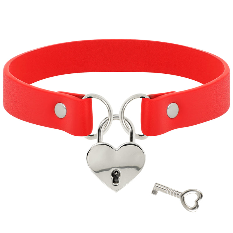 COQUETTE CHIC DESIRE COLLAR CUERO VEGANO ROJO ACCESORIO CORAZoN CON LLAVE