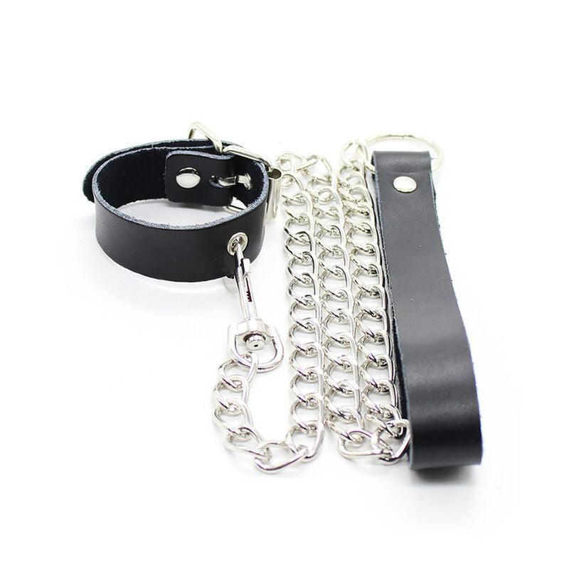 OHMAMA FETISH COLLAR PARA PENE Y CORREA PIEL CON CADENA METALICA