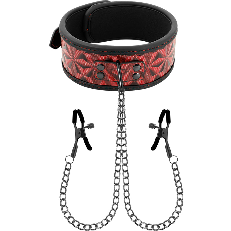 BEGME RED EDITION COLLAR CON CADENAS Y PINZAS PEZONES CON FORRO DE NEOPRENO