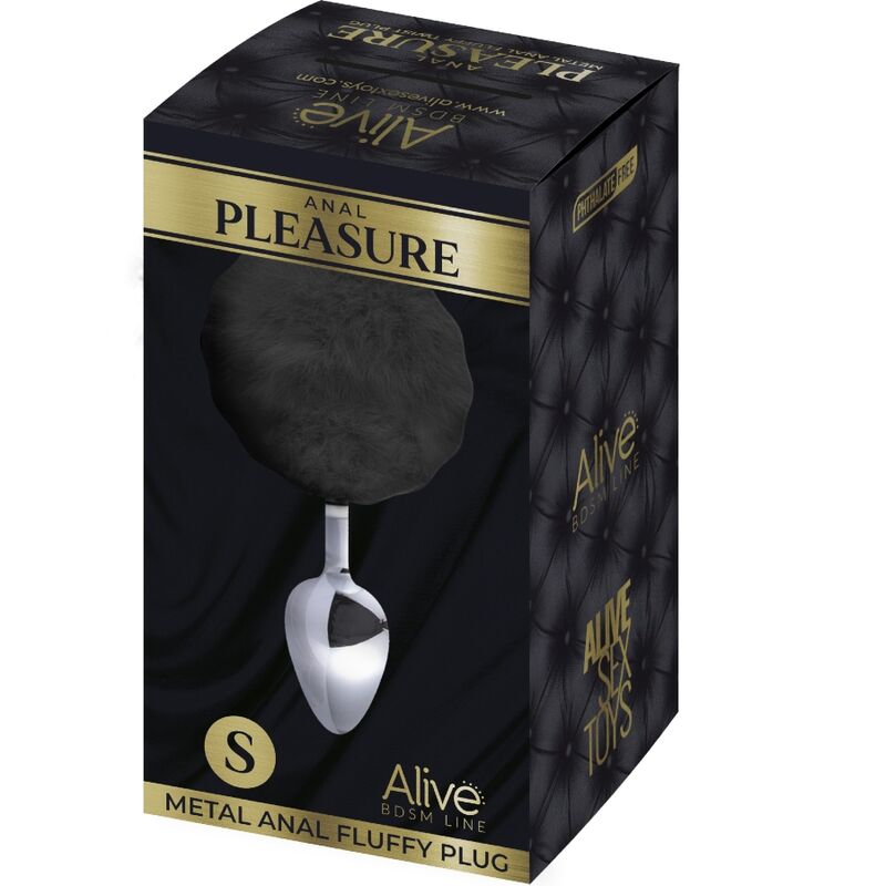 ALIVE ANAL PLEASURE PLUG LISO METAL POMPON NEGRO TALLA S