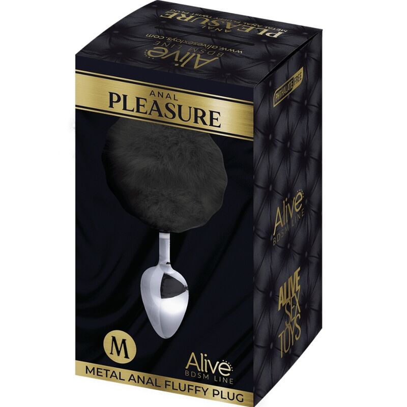 ALIVE ANAL PLEASURE PLUG LISO METAL POMPON NEGRO TALLA M