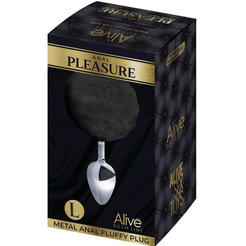 ALIVE ANAL PLEASURE PLUG LISO METAL POMPON NEGRO TALLA L