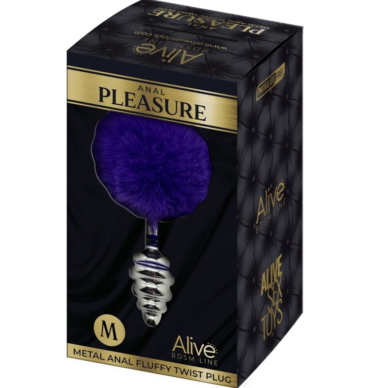 ALIVE ANAL PLEASURE PLUG ESPIRAL METAL POMPON VIOLETA OSCURO TALLA M