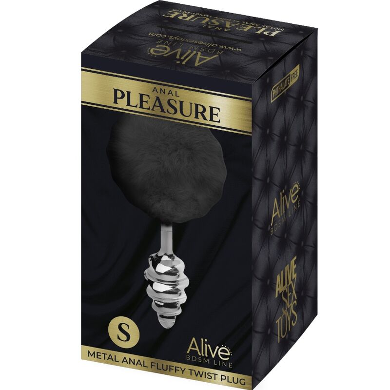 ALIVE ANAL PLEASURE PLUG ESPIRAL METAL POMPON NEGRO TALLA S