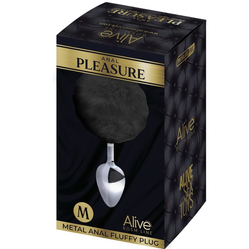 ALIVE ANAL PLEASURE PLUG ESPIRAL METAL POMPON NEGRO TALLA M