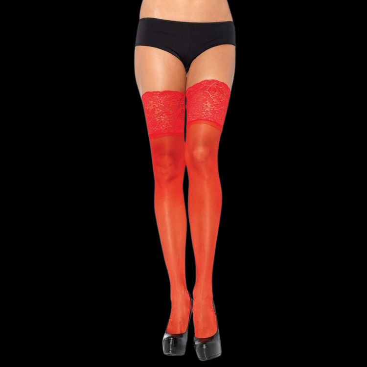 LEG AVENUE MEDIAS ROJAS AUTOADHESIVAS CON ENCAJE ANCHO ONE SIZE