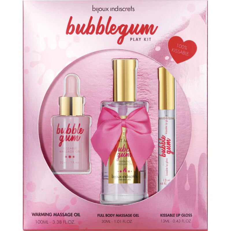 BIJOUX INDISCRETS BUBBLEGUM PLAY KIT CON ACEITE GEL BRILLO DE LABIOS