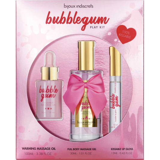 BIJOUX INDISCRETS BUBBLEGUM PLAY KIT CON ACEITE GEL BRILLO DE LABIOS