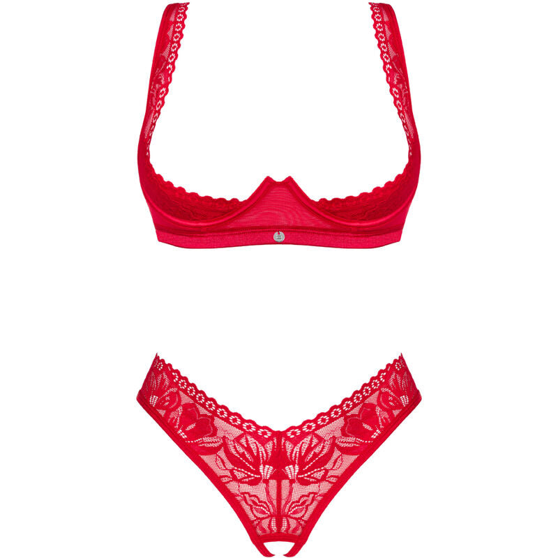 OBSESSIVE LACELOVE SET DOS PIEZAS CUPLESS ROJO XS S