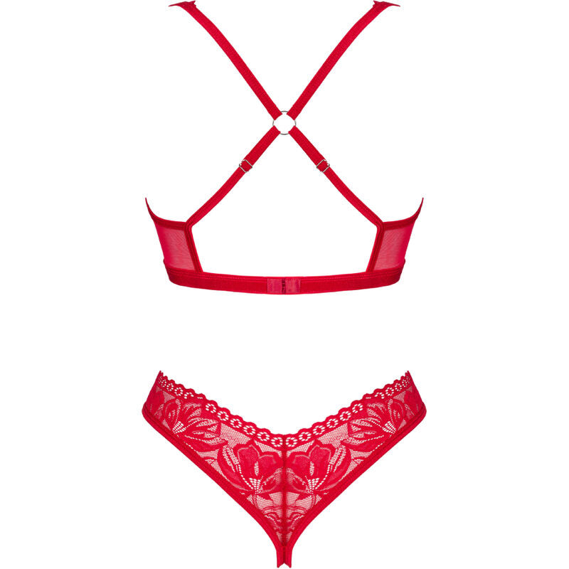 OBSESSIVE LACELOVE SET DOS PIEZAS CUPLESS ROJO XS S