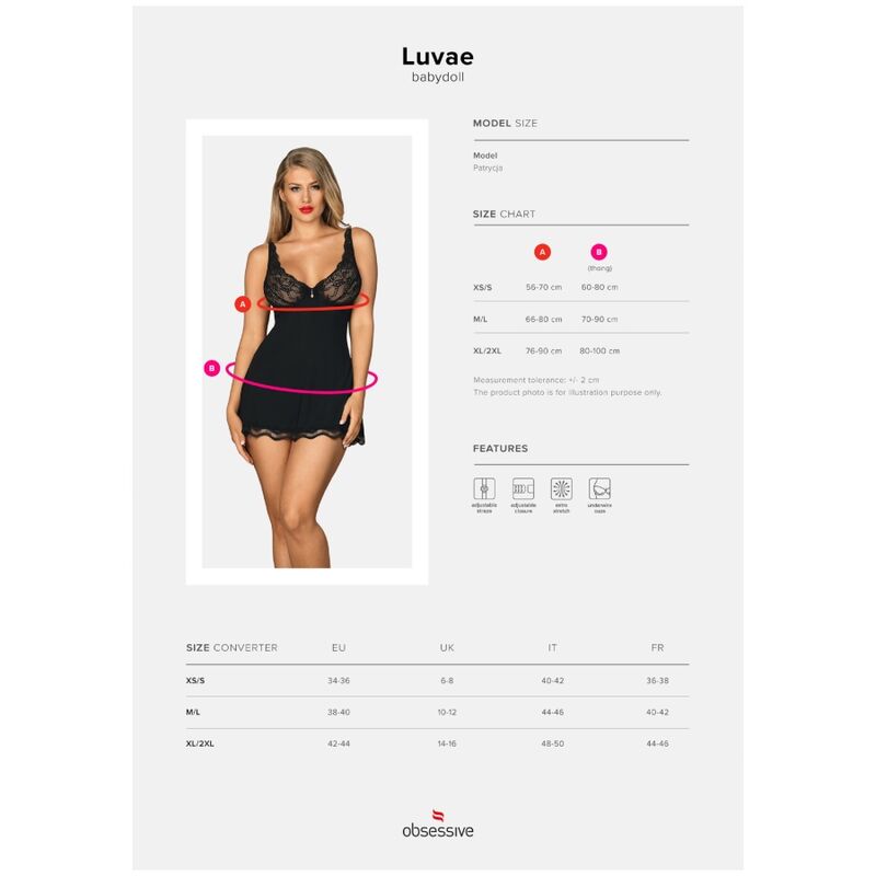 OBSESSIVE BABYDOLL Y TANGA LUVAE NEGRO XS S