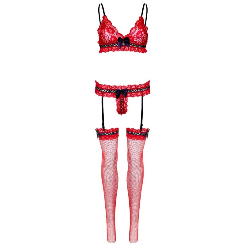 LEG AVENUE SET TRES PIEZAS DE ENCAJES TALLA UNICA ROJO