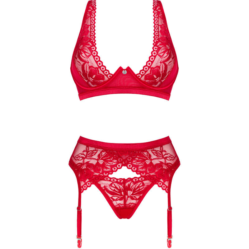 OBSESSIVE LACELOVE SET TRES PIEZAS ROJO XS S