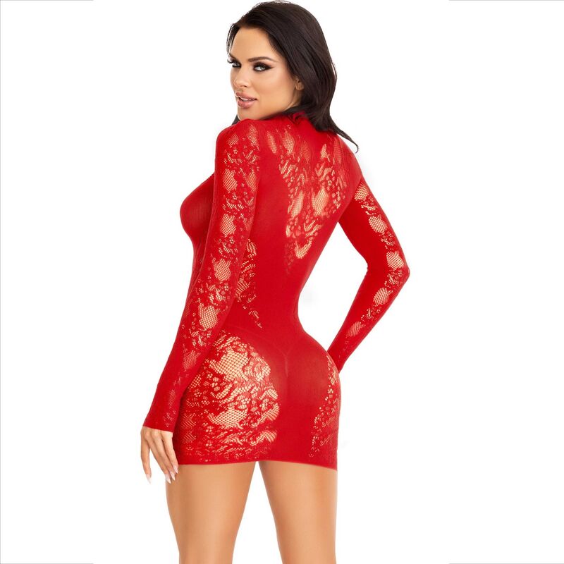 LEG AVENUE MINI VESTIDO DE ENCAJE CON MANGA LARGA ROJO