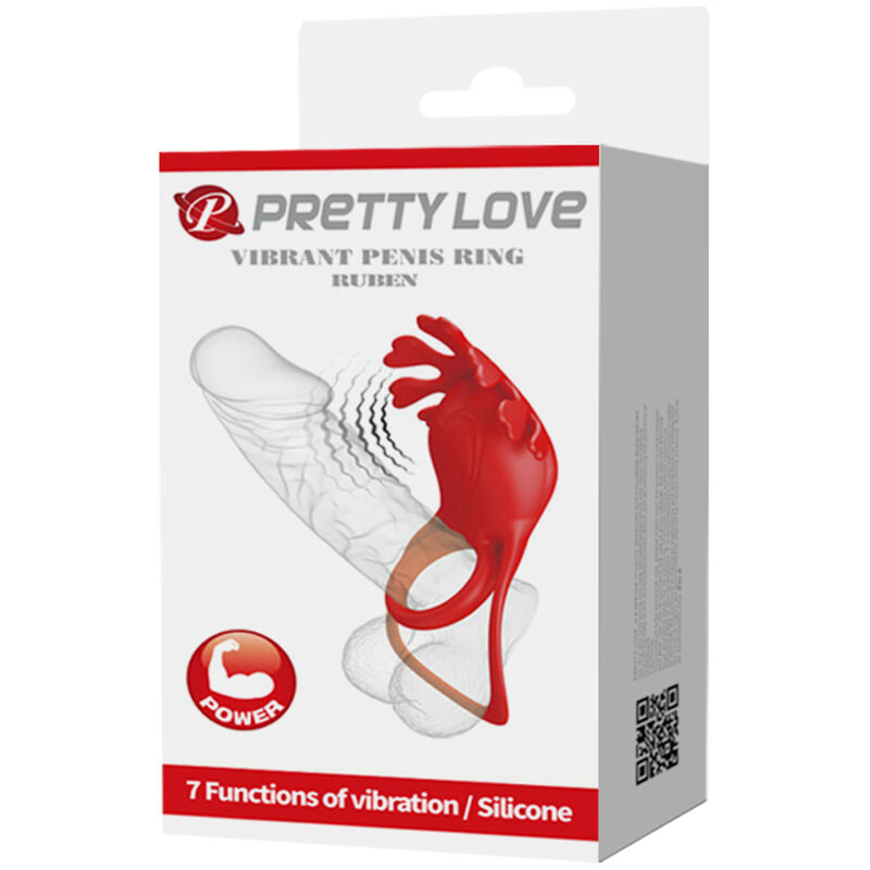 PRETTY LOVE RUBEN ANILLO VIBRADOR 7 VIBRACIONES SILICONA ROJO