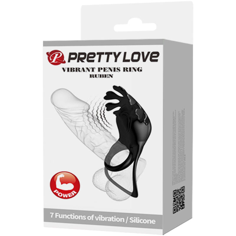 PRETTY LOVE RUBEN ANILLO VIBRADOR 7 VIBRACIONES SILICONA NEGRO