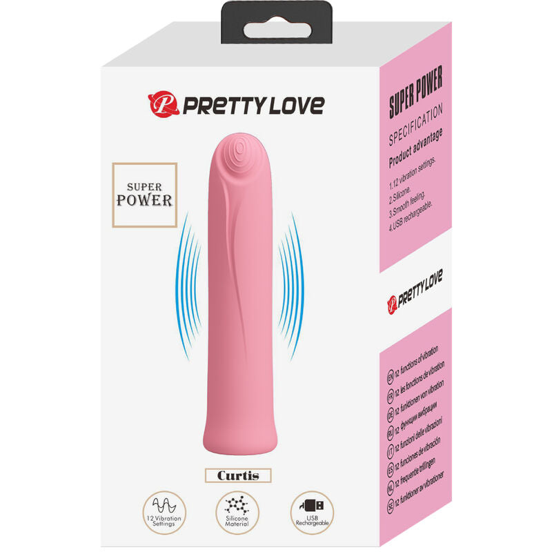 PRETTY LOVE CURTIS MINI VIBRADOR SUPER POWER 12 VIBRACIONES SILICONA ROSA