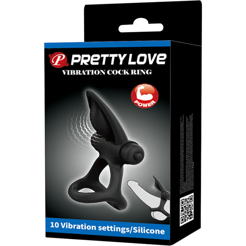 PRETTY LOVE ANILLO VIBRADOR 10 VIBRACIONES SILICONA NEGRO