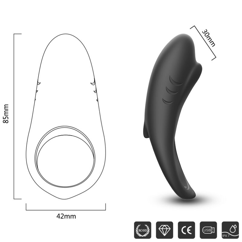 ARMONY SHARK ANILLO VIBRADOR PAREJAS CONTROL REMOTO NEGRO