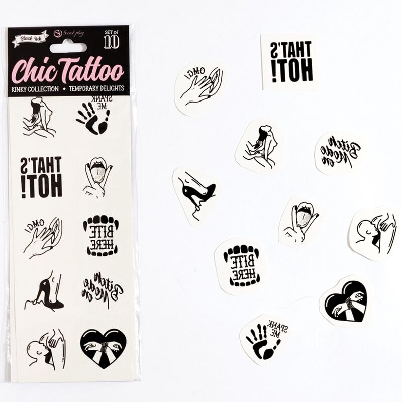 SECRET PLAY SET DE 10 TATTOOS TEMPORALES KINKY COLLECTION