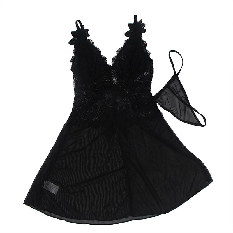 SUBBLIME BABYDOLL TELA DE TUL DETALLE ENCAJE Y FLOR NEGRO S M