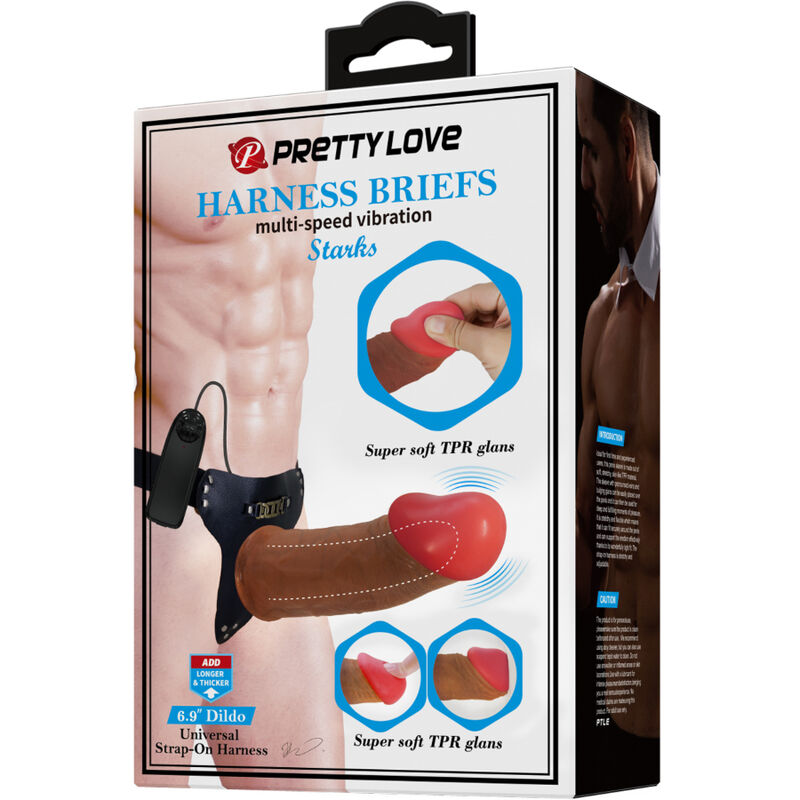 PRETTY LOVE HARNESS BRIEFS STARKS VIBRACIoN MULTI VELOCIDAD DILDO 175 CM MULATO