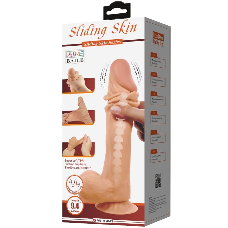 PRETTY LOVE SLIDING SKIN SERIES DILDO REALiSTICO CON VENTOSA PIEL DESLIZANTE NATURAL 24 CM