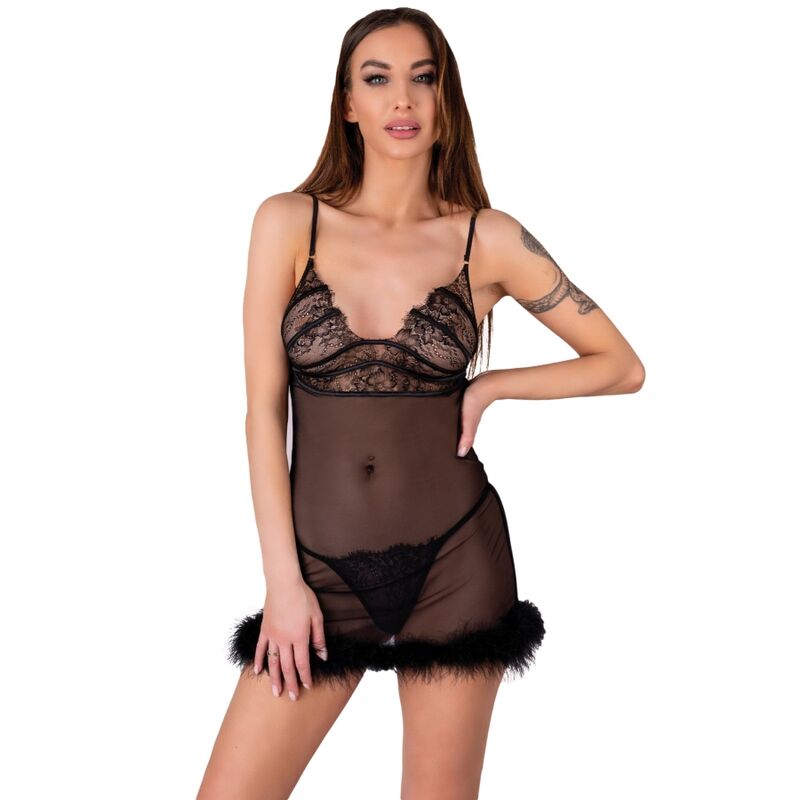 LIVCO CORSETTI FASHION ZERUNAM SET BABYDOLL TANGA NEGRO