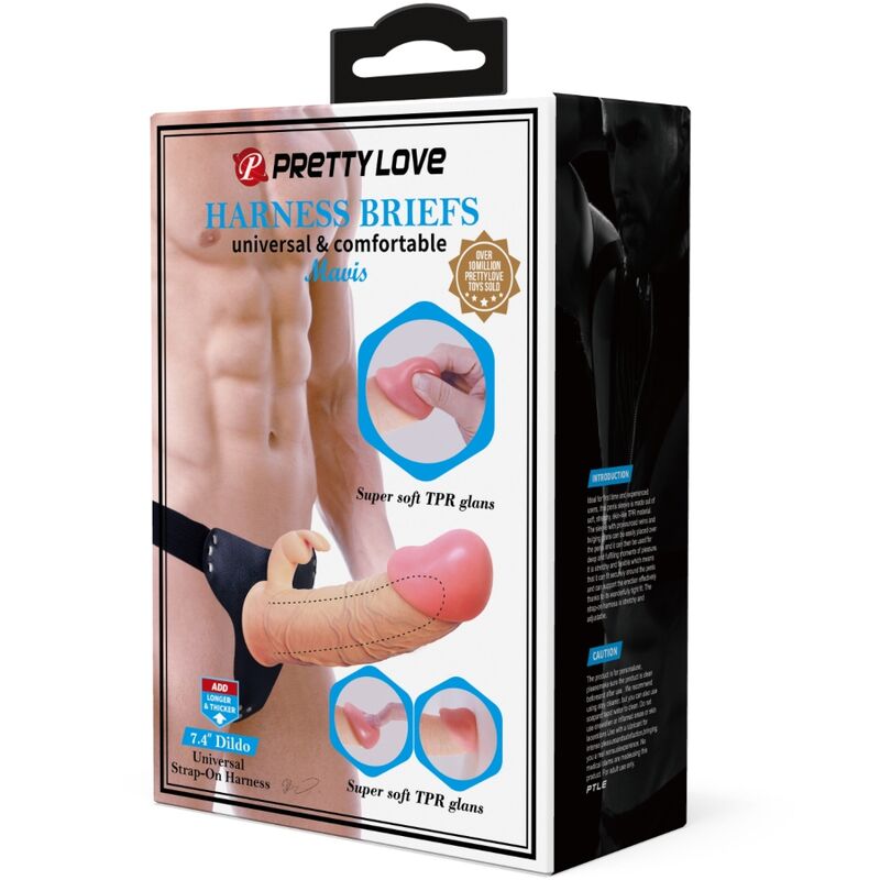 PRETTY LOVE MAVIS HARNESS BRIEFS UNIVERSAL CON DILDO 19 CM NATURAL