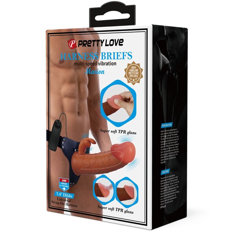 PRETTY LOVE MARION HARNESS BRIEFS UNIVERSAL CON DILDO VIBRACIoN 19 CM MULATO