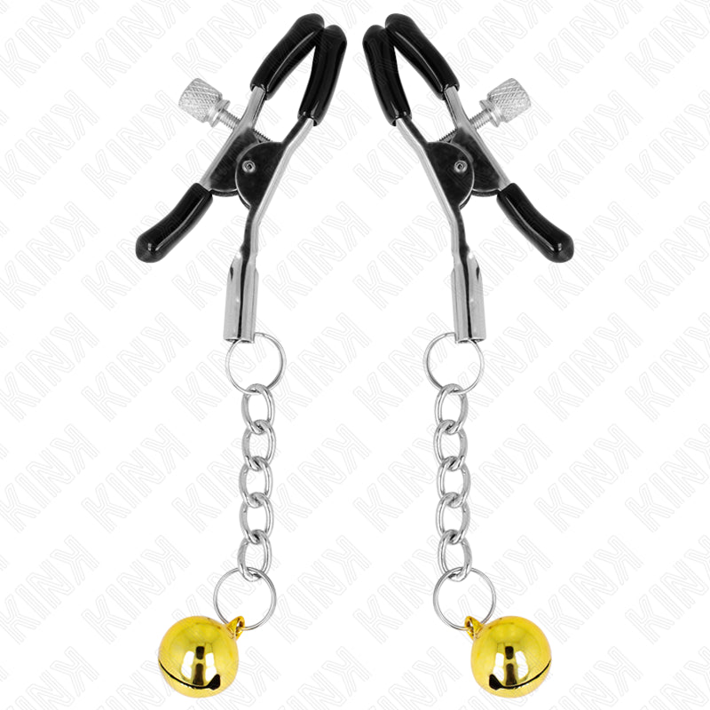 KINK PINZAS PARA PEZONES CON COLGANTE DE CASCABEL DORADO 6 CM