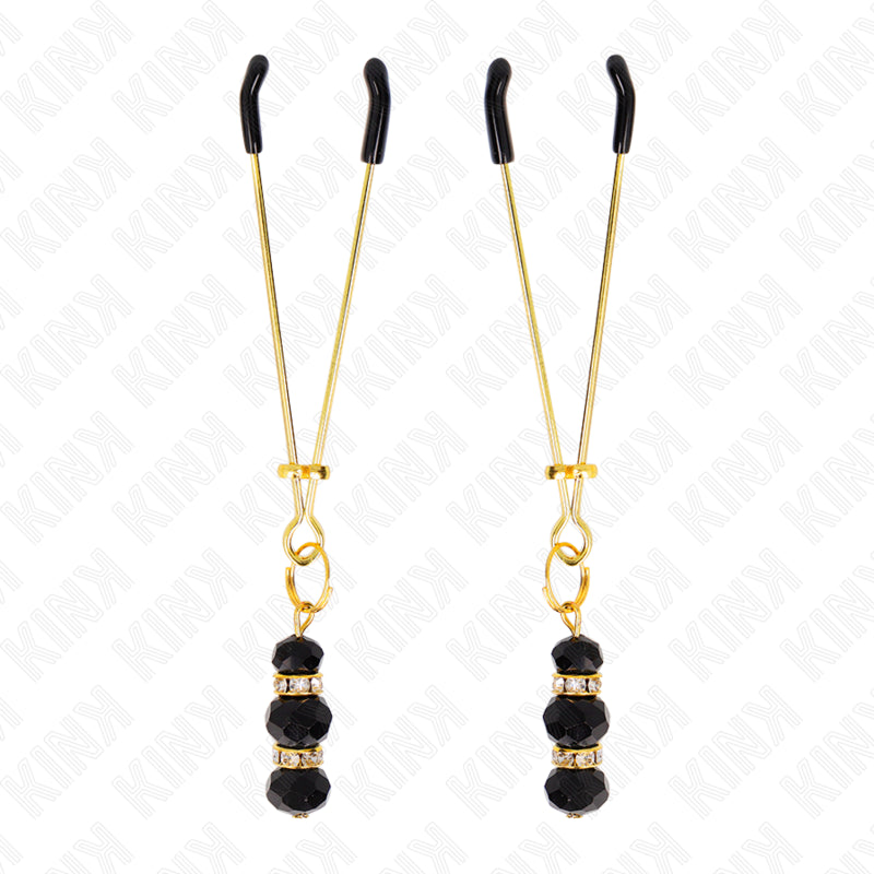 KINK PINZAS PARA PEZONES DORADA FINA CON TRIPLE BOLA DE VIDRIO NEGRO 7 CM