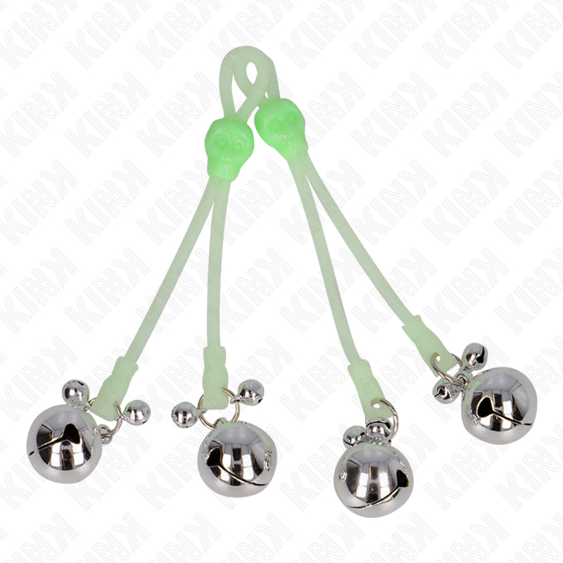 KINK PINZAS PARA PEZONES LUMINOSAS FORMA CALABERA CON CASCABEL SONORO AJUSTABLE VERDE PLATEADO