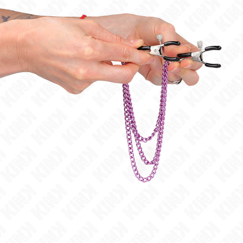 KINK PINZAS PARA PEZONES CON TRIPLE CADENA VIOLETA 20 23 28 CM